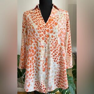 CAbi Orange and Cream Button-Down Shirt